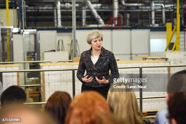 Prime Minster Theresa May gives a short speech and Q&A at GSK on April 21, 2017 in Maidenhead, England. In an attempt to gain a larger Brexit mandate...