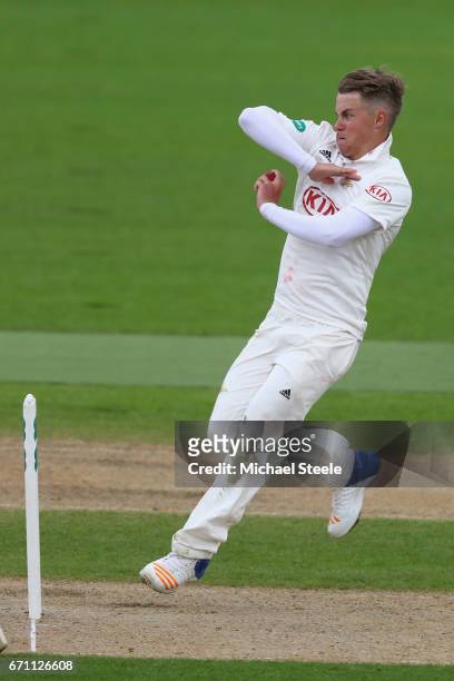Sam Curran of Surrey during day one of the Specsavers County Championship Division One match between Warwickshire and Surrey at Edgbaston on April...