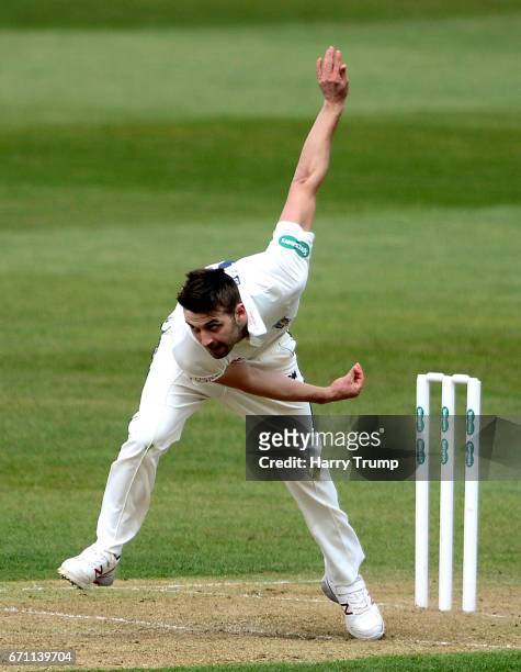 Mark Wood of Durham bowls during Day One of the Specsavers County Championship Division Two match between Gloucestershire and Durham at The...