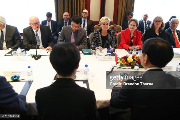 Australian Attorney General George Brandis, Australian Minister for Foreign Affairs Julie Bishop speak at the inaugural Australia-China High-level...