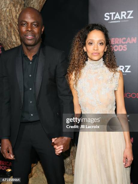 Chris Obi and Gloria Huwiler attend the premiere Of Starz's 'American Gods' on April 20, 2017 in Hollywood, California.