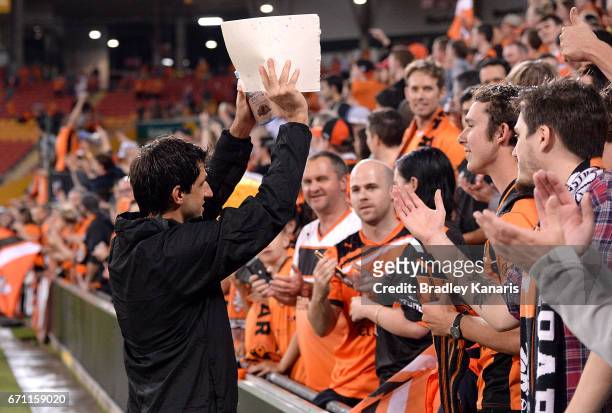 Thomas Broich of the Roar farewells fans in what could possibly be his last home game for the Roar after his team wins the A-League Elimination Final...