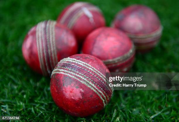 Detailed view of cricket balls during Day One of the Specsavers County Championship Division Two match between Gloucestershire and Durham at The...