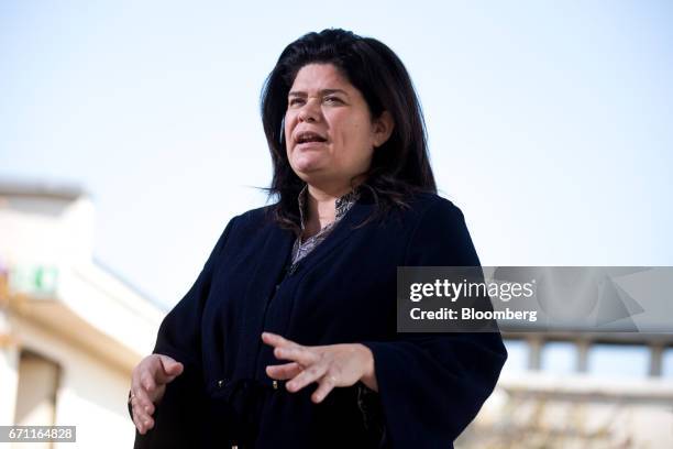 Raquel Garrido, spokeswoman for France's presidential candidate Jean-Luc Melenchon, speaks during a Bloomberg Television interview in Paris, France,...