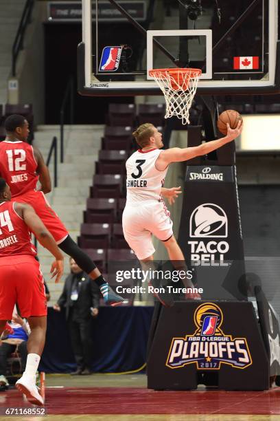 Singler of the Raptors 905 drives to the basket against the Maine Red Claws during Game Two of the NBA D-League Eastern Conference Finals on April...