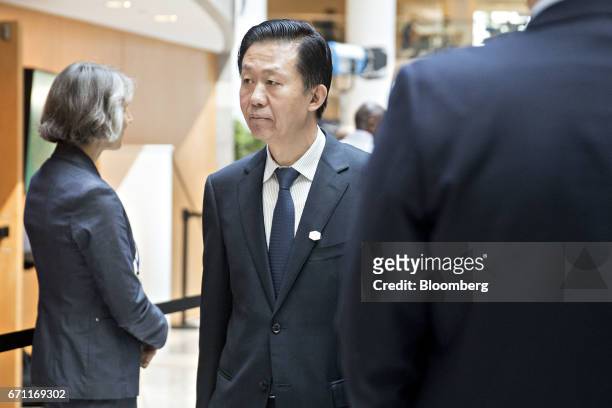 Xiao Jie, China's finance minister, arrives to a G-20 finance ministers and central bank governors meeting on the sidelines of the spring meetings of...