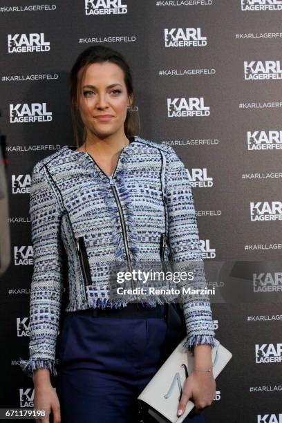 Model Katerina Sokolova attends the Karl Lagerfeld boutique opening on April 20, 2017 in Prague, Czech Republic.
