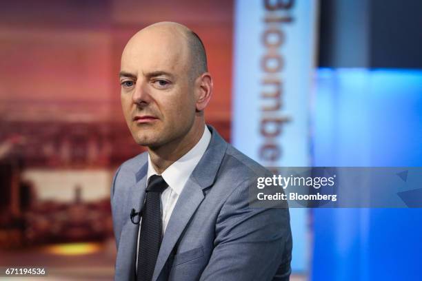 Karsten Schroeder, chief executive officer of Amplitude Capital AG, listens during a Bloomberg Television interview in New York, U.S., on Friday,...