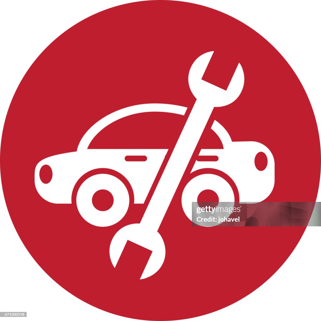 Auto Mit Schraubenschlüssel Mechanische Werkzeugsymbol Stock