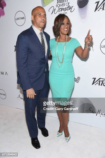 Senator Cory Booker and honoree Gayle King attend Variety's Power of Women New York luncheon at Cipriani Midtown on April 21, 2017 in New York City.