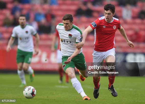 Dublin , Ireland - 21 April 2017; Garry Buckley of Cork City in action against Lee Desmond of St. Patricks Athletic during the SSE Airtricity League...