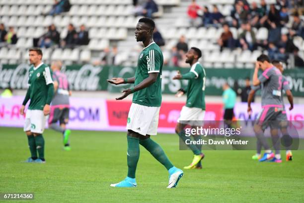 Disbelief on the face of Naby Sarr of Red Star as Lakdar Boussaha of FBBP 01 heads his side 1-0 ahead from what appears to be an offside position...