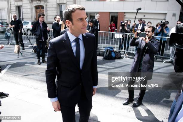 Founder and Leader of the political movement 'En Marche !' and candidate for the 2017 French Presidential Election Emmanuel Macron is seen at the...