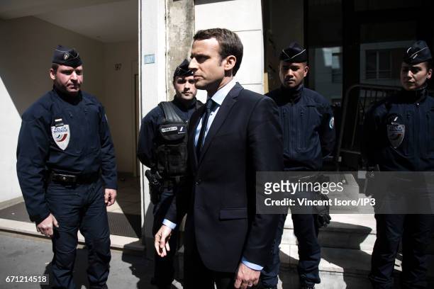 Founder and Leader of the political movement 'En Marche !' and candidate for the 2017 French Presidential Election Emmanuel Macron is seen at the...