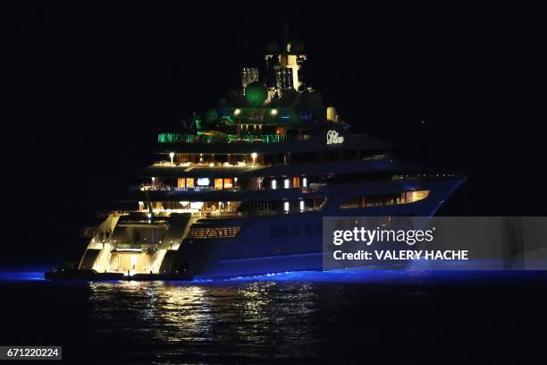The luxury superyacht "Dilbar" sails off Monaco on April 21, 2017.