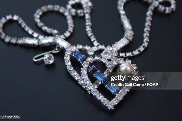 heart necklace with blue crystals and pearl - grace gail stock-fotos und bilder