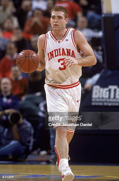 Tom Coverdale of the Indiana Hoosiers dribbles the ball during the Big Ten Tournament game against the Michigan State Spartans at Conseco Field House...