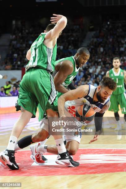 Jeffery Taylor, #44 forward of Real Madrid and Luke Harangody, #81 forward of Darussafaka Dogus Istanbul during the 2016/2017 Turkish Airlines...