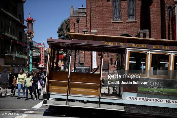 Cable Car sits idle during a citywide power outage on April 21, 2017 in San Francisco, California. Nearly 100,000 Pacific Gas and Electric customers...