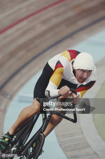 German racing cyclist Jens Lehmann pictured in action for the Germany team during competition to finish in second place to win the silver medal in...