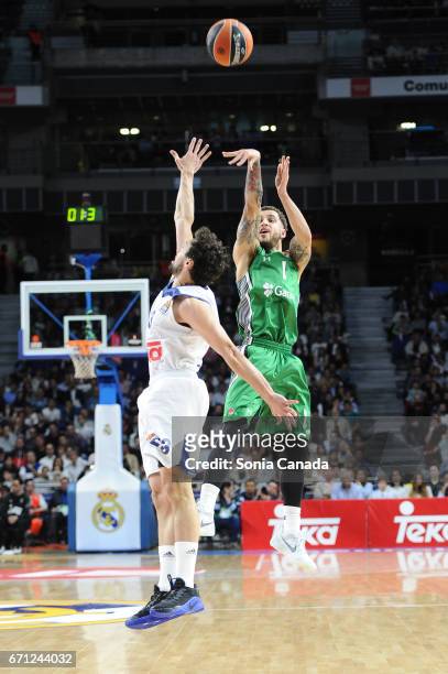 Scottie Wilbekin, #1 guard of Darussafaka Dogus Istanbul and Sergio Llull, #23 guard of Real Madrid during the 2016/2017 Turkish Airlines Euroleague...
