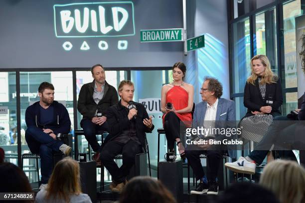 Cast members of "Genius" actors Seth Gabel, Michael McElhatton, Johnny Flynn, Samantha Colley, Geoffrey Rush and Emily Watson attend the Build Series...