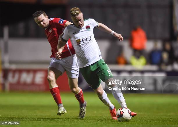 Dublin , Ireland - 21 April 2017; Kevin O'Connor of Cork City in action against Conan Byrne of St. Patricks Athletic during the SSE Airtricity League...