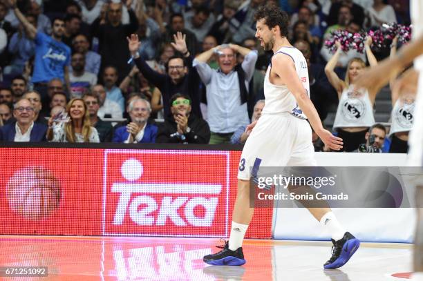 Sergio Llull, #23 guard of Real Madrid during the 2016/2017 Turkish Airlines Euroleague Play Off Leg Two between Real Madrid and Darussafaka Dogus...