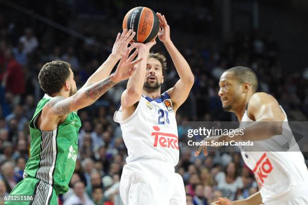 Sergio Llull, #23 guard of Real Madrid during the 2016/2017 Turkish Airlines Euroleague Play Off Leg Two between Real Madrid and Darussafaka Dogus...