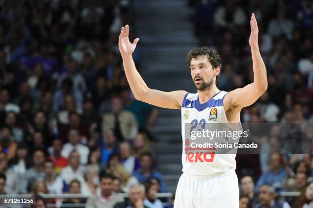 Sergio Llull, #23 guard of Real Madrid during the 2016/2017 Turkish Airlines Euroleague Play Off Leg Two between Real Madrid and Darussafaka Dogus...