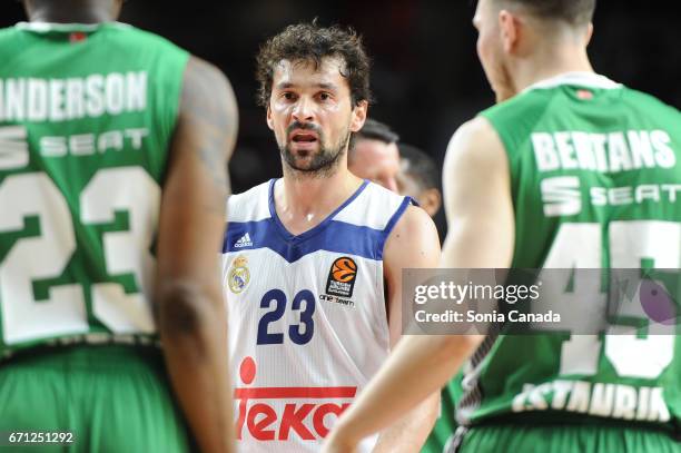 Sergio Llull, #23 guard of Real Madrid during the 2016/2017 Turkish Airlines Euroleague Play Off Leg Two between Real Madrid and Darussafaka Dogus...