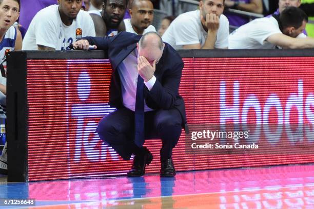 Pablo Laso, coach of Real Madrid during the 2016/2017 Turkish Airlines Euroleague Play Off Leg Two between Real Madrid and Darussafaka Dogus Istanbul...