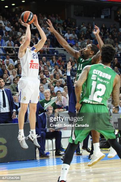 Jaycee Carroll, #20 guard of Real Madrid during the 2016/2017 Turkish Airlines Euroleague Play Off Leg Two between Real Madrid and Darussafaka Dogus...