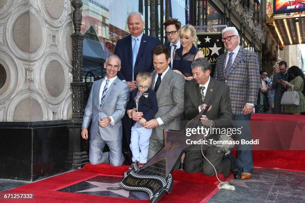 Anna Faris, Mitch O'Farrell, Jack Pratt , Chris Pratt, James Gunn and Leron Gubler attend a Ceremony Honoring Chris Pratt With Star On The Hollywood...