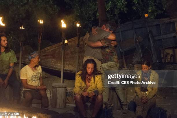 What Happened on Exile, Stays on Exile" - Oscar "Ozzy" Lusth, Tai Trang, Jeff Varner, Sarah Lacina, Zeke Smith and Debbie Wanner at Tribal Council on...