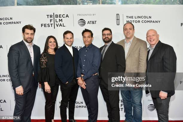 Matt Renner, Courteney Monroe. Dan Lindsay, TJ Martin, Tim Pastore, Simon Chinn and Jonathan Chinn attend the "LA 92" Premiere during 2017 Tribeca...