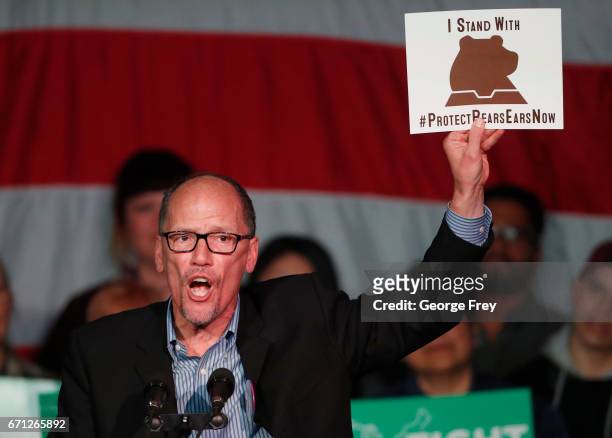 Chairman Tom Perez, speaks to a crowd of supporters at a Democratic unity rally at the Rail Event Center on April 21, 2017 in Salt Lake City, Utah....