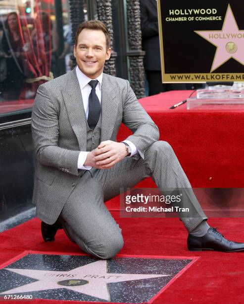 Chris Pratt attends the ceremony honoring him with a Star on The Hollywood Walk of Fame held on April 21, 2017 in Hollywood, California.