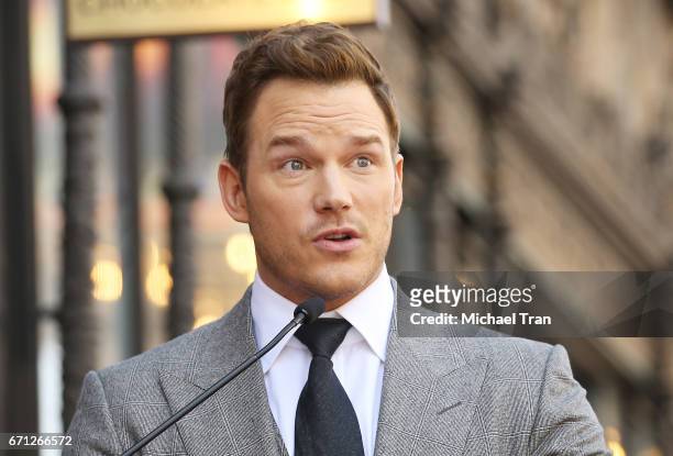 Chris Pratt attends the ceremony honoring him with a Star on The Hollywood Walk of Fame held on April 21, 2017 in Hollywood, California.