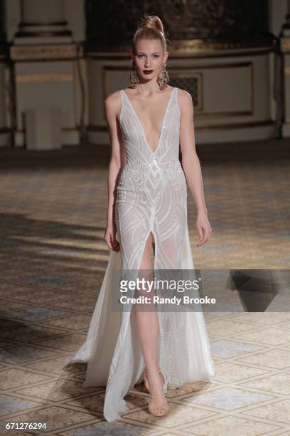 Model walks the runway at the Berta Runway show during New York Fashion Week: Bridal April 2017 at The Plaza Hotel on April 21, 2017 in New York City.