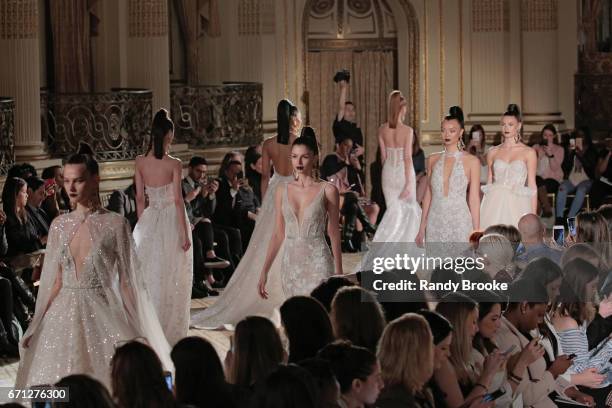 The model finale on the runway at the Berta Runway show during New York Fashion Week: Bridal April 2017 at The Plaza Hotel on April 21, 2017 in New...