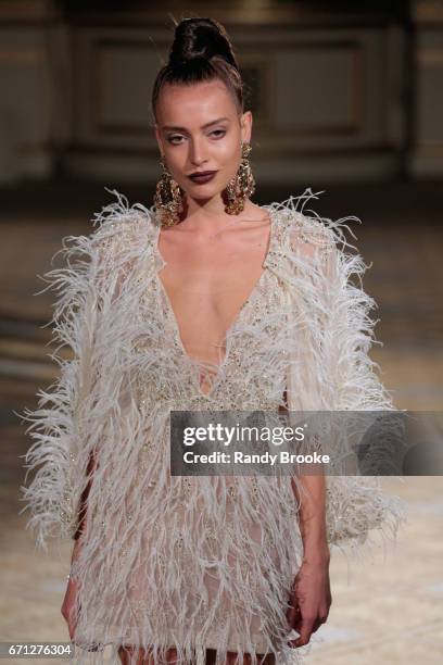 Model walks the runway at the Berta Runway show during New York Fashion Week: Bridal April 2017 at The Plaza Hotel on April 21, 2017 in New York City.