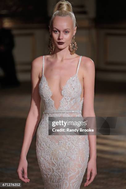 Model walks the runway at the Berta Runway show during New York Fashion Week: Bridal April 2017 at The Plaza Hotel on April 21, 2017 in New York City.