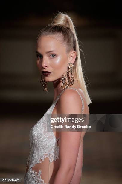 Model walks the runway at the Berta Runway show during New York Fashion Week: Bridal April 2017 at The Plaza Hotel on April 21, 2017 in New York City.