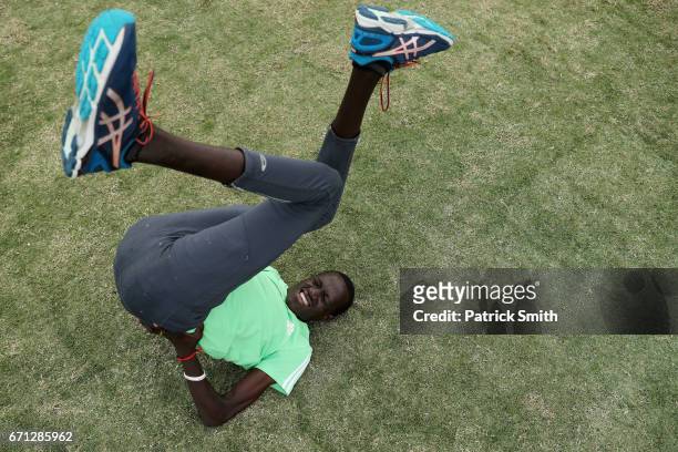Gai Nyang Tap of the Athlete Refugee Team practices prior to the IAAF / BTC World Relays Bahamas 2017 at the Thomas Robinson Stadium on April 21,...