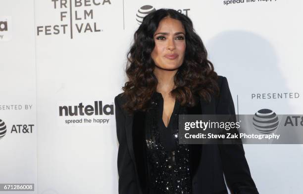 Salma Hayek from "11th Hour" attends the Shorts Program: New York - Group Therapy during the 2017 Tribeca Film Festival at Regal Battery Park Cinemas...