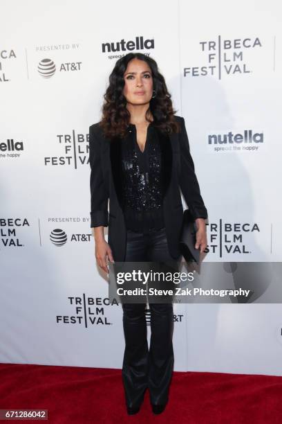 Salma Hayek from "11th Hour" attends the Shorts Program: New York - Group Therapy during the 2017 Tribeca Film Festival at Regal Battery Park Cinemas...