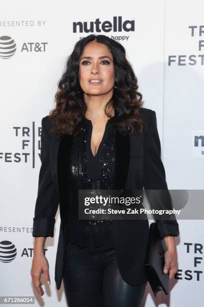 Salma Hayek from "11th Hour" attends the Shorts Program: New York - Group Therapy during the 2017 Tribeca Film Festival at Regal Battery Park Cinemas...