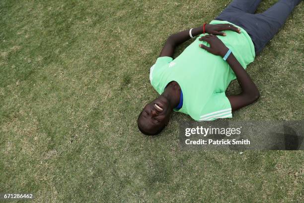Gai Nyang Tap of the Athlete Refugee Team practices prior to the IAAF / BTC World Relays Bahamas 2017 at the Thomas Robinson Stadium on April 21,...