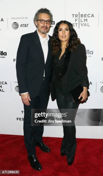 Actors John Turturro and Salma Hayek attend the Shorts Program: New York - Group Therapy during the 2017 Tribeca Film Festival at Regal Battery Park...